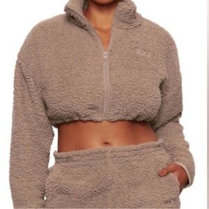 Skims Sherpa Teddy Zip Up Crop, Tigers Eye, XL